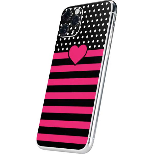 Polka Dots and Stripes Heart in Pink iPhone 11 Pro Skin